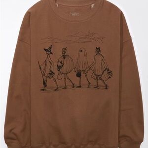 American Eagle Outfitters Brown Halloween Graphic Crewneck Sweater